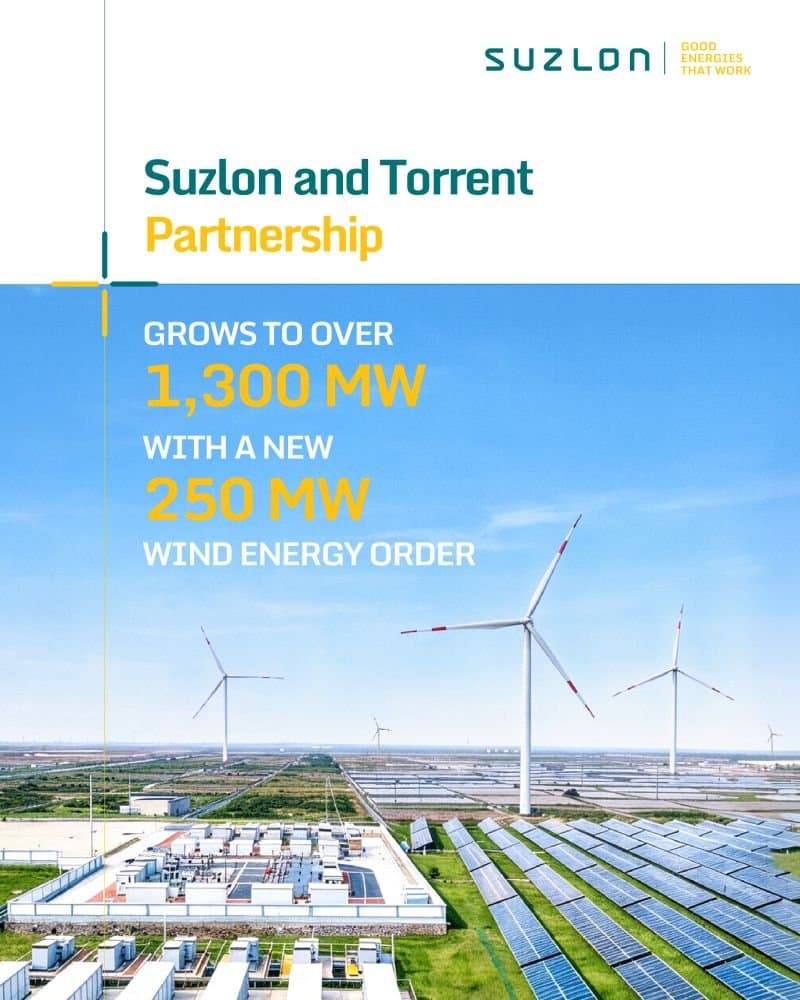 Suzlon Secures 250 MW Wind Order from Torrent Green Energy, FY27 Orders Cross 1.1 GW